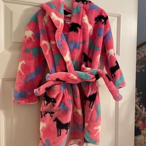 Hatley robe- pink w/ horses and hood for toddler